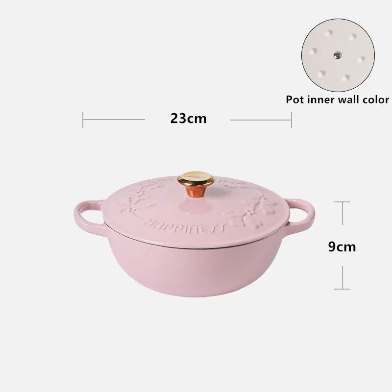 KITCHJOY 23cm Enameled Cast Iron Dutch Oven 2.8L Heavy Soup Pot Casserole Dish For Bread Baking And Stew Nonstick Braised Pot
