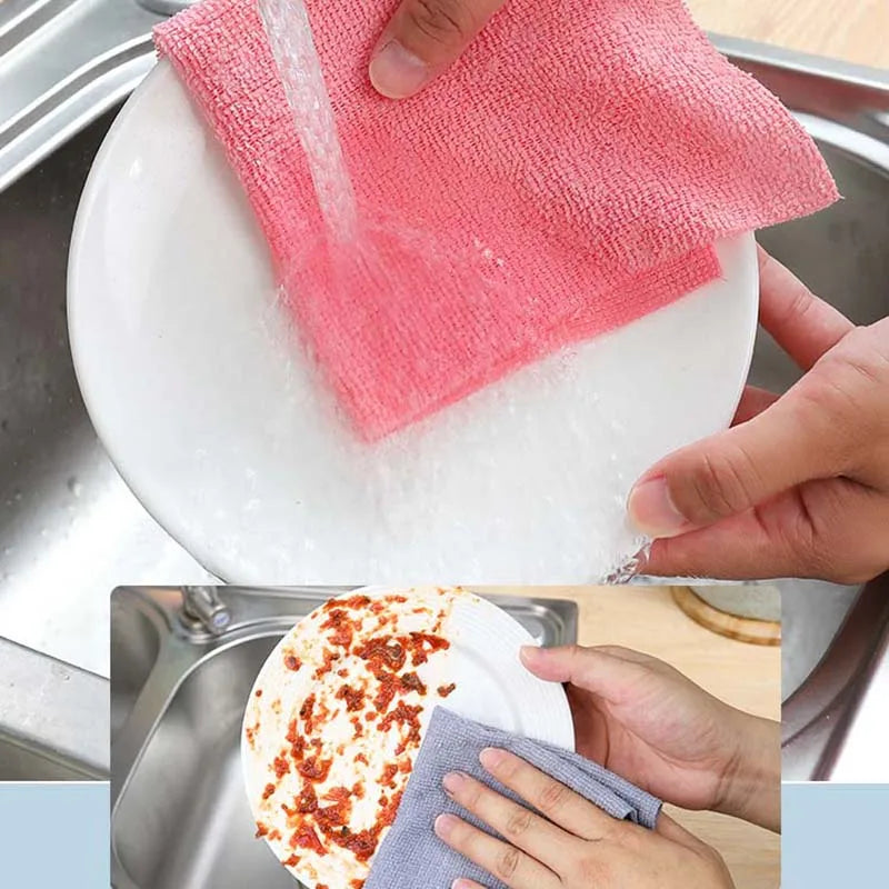 Tear-off Microfiber Cleaning Cloth Roll, Reusable Kitchen Dish Towels, Greaseproof Quick Drying Cleaning Rags