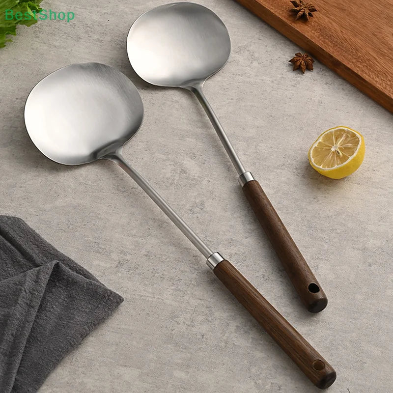 Stainless Steel Wok Spatula Chef-specific Cooking Spoon Wooden Long Handle Mushroom Shovel Kitchen Cooking Utensils