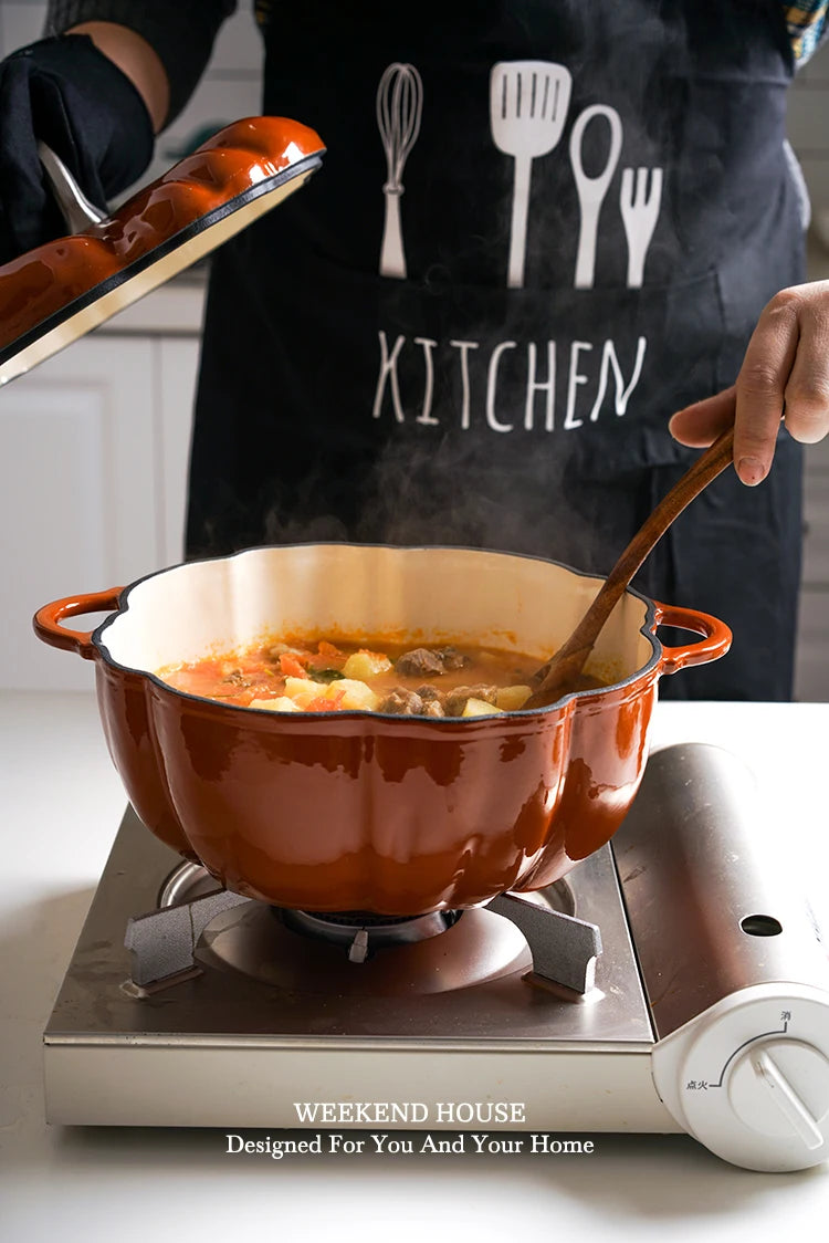 Pumpkin Enameled Cast Iron Dutch Oven 1.9L Enamel Coated Cookware NonStick Enamel Pot Casserole Dish 7.9inch for All Heat Source
