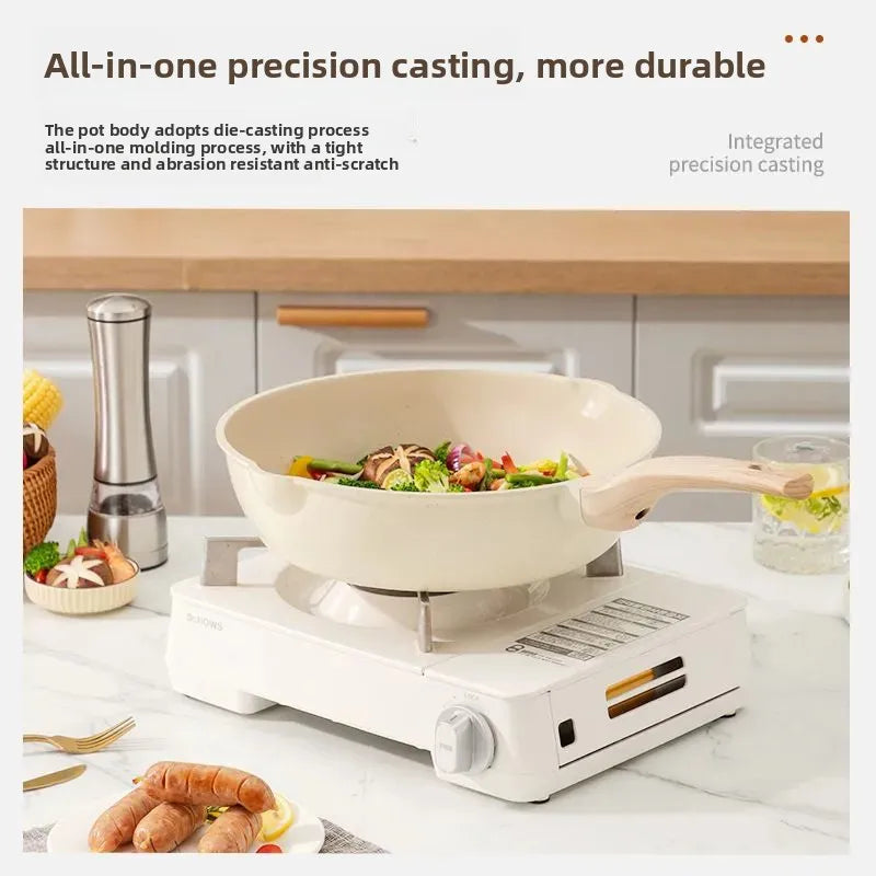 Non-Stick Frying Pan Set Maifan Stone Kitchen Soup Pot Milk Pan with Wooden Handle Pot Cookware Set Cooking Utensils for Kitchen