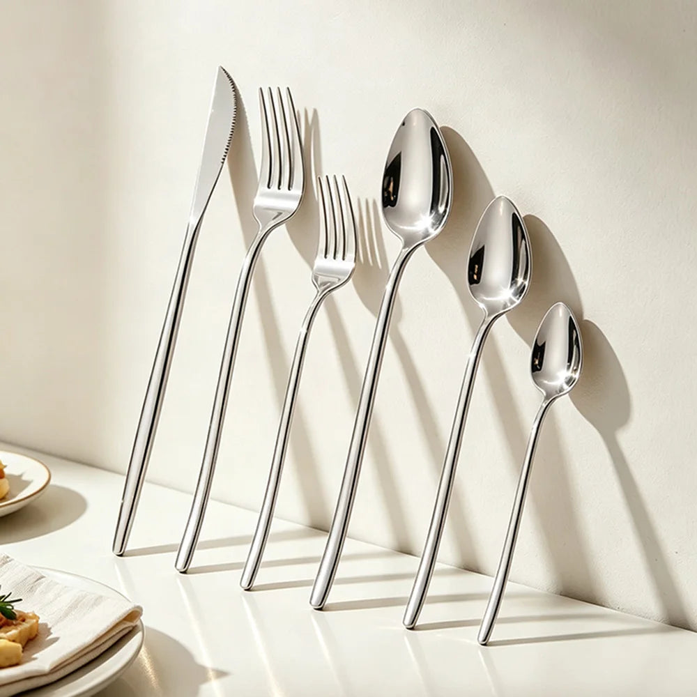 6Pcs Stainless Steel Dinnerware Set Black Cutlery Spoon Fork Knife Western Cutleri Silverware Flatware Tableware Supplies