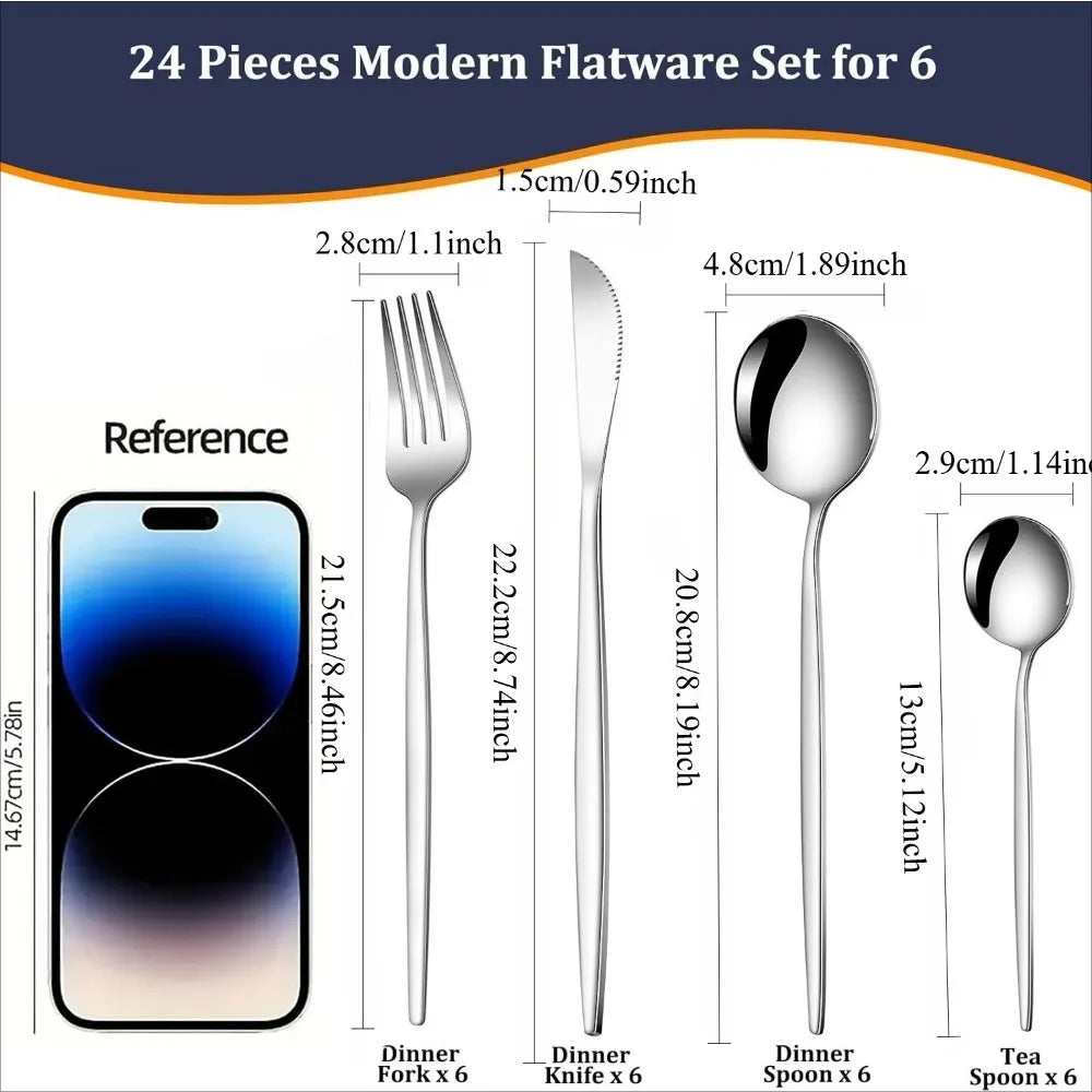 24 Pieces Flatware Cutlery Set Stainless Steel Tableware Dessert Tea Spoon Dishwasher Safe for Home Dining Room Kitchenware