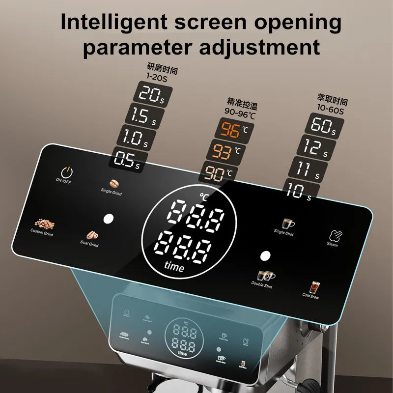 Home Espresso Machine with Grinder, 20Bar Pressure, Dual Temperature Control for Hot/Cold Brew, Compact Semi-Automatic Coffee Ma