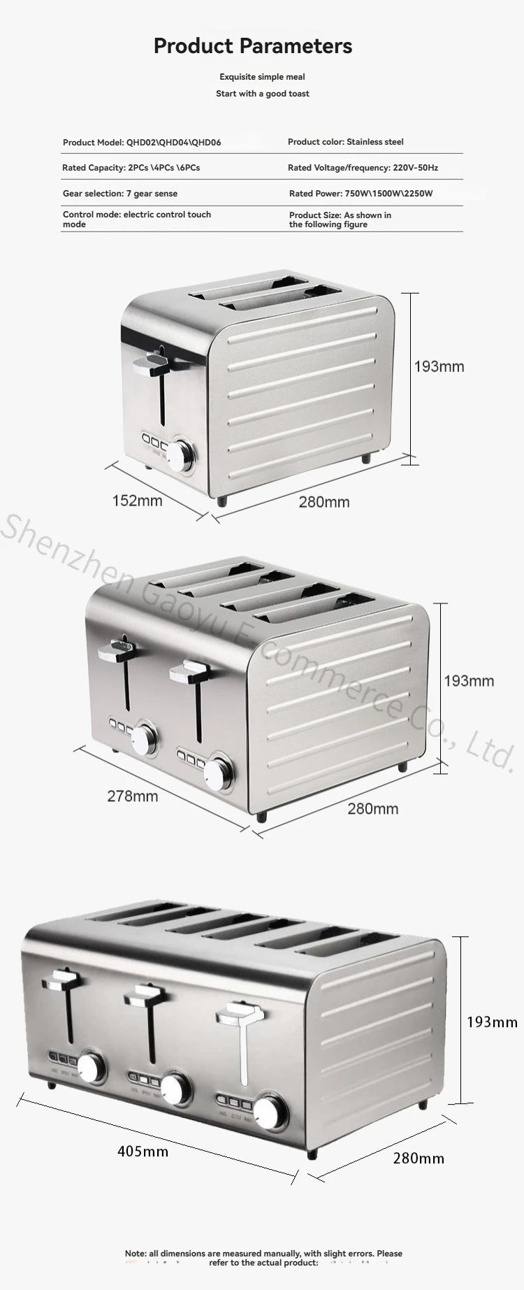 New [Commercial] Stainless Steel Toaster | 2/4/6-Slice Automatic Bread Machine | Sandwich Maker