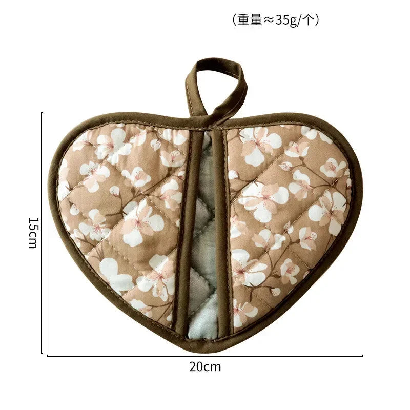 Flower Cotton Printed Baking Oven Gloves Home Kitchen Hot Resistant Heart-shaped Hand Clip Insulation Pad