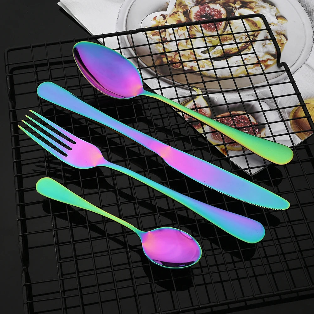 24Pcs Tableware Dinnerware Set Western Gold Cutlery Set Stainless Steel Fork Knife Teaspoon Dinner Kitchen Flatware Set