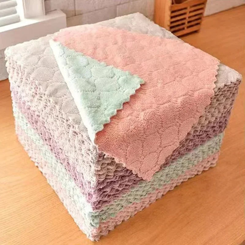 3/5/10pcs double-sided coral velvet ultra-high absorbent scouring pads, dishcloths, wipes