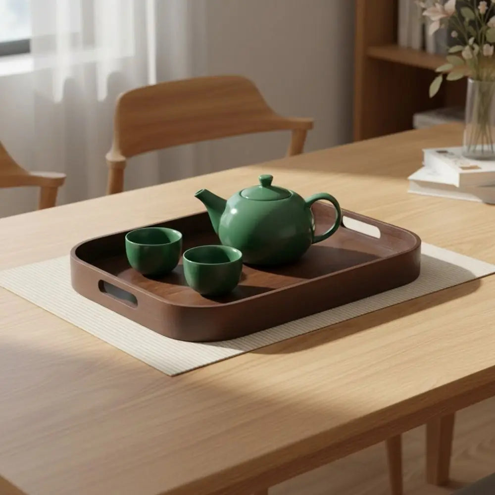 Simple Rectangular Walnut Tea Tray Hollowed-out Handle Polished Breakfast Serving Tray Vintage Tea Serving Plate Coffee Shop