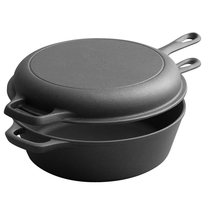 2-in-1 Pre-Seasoned Cast Iron Dutch Oven Pot 10" Deep Pot And Frying Pan For Cooking Baking Bread 3QT Skillet Cookware Set