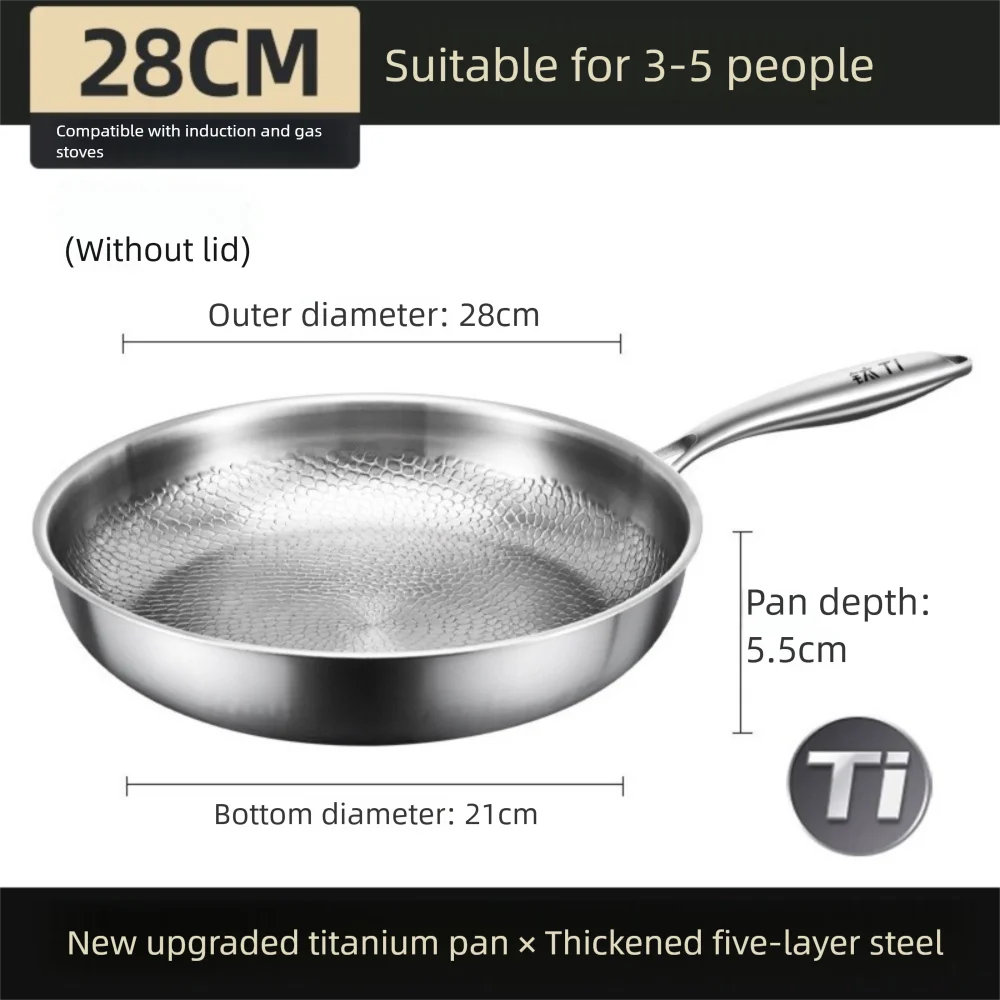 26/28/30/32cm Titanium Frying Pan Uncoated Non Stick Steak Frying Pan Thickened Fish Scale Hammer Pattern Kitchen Cookware