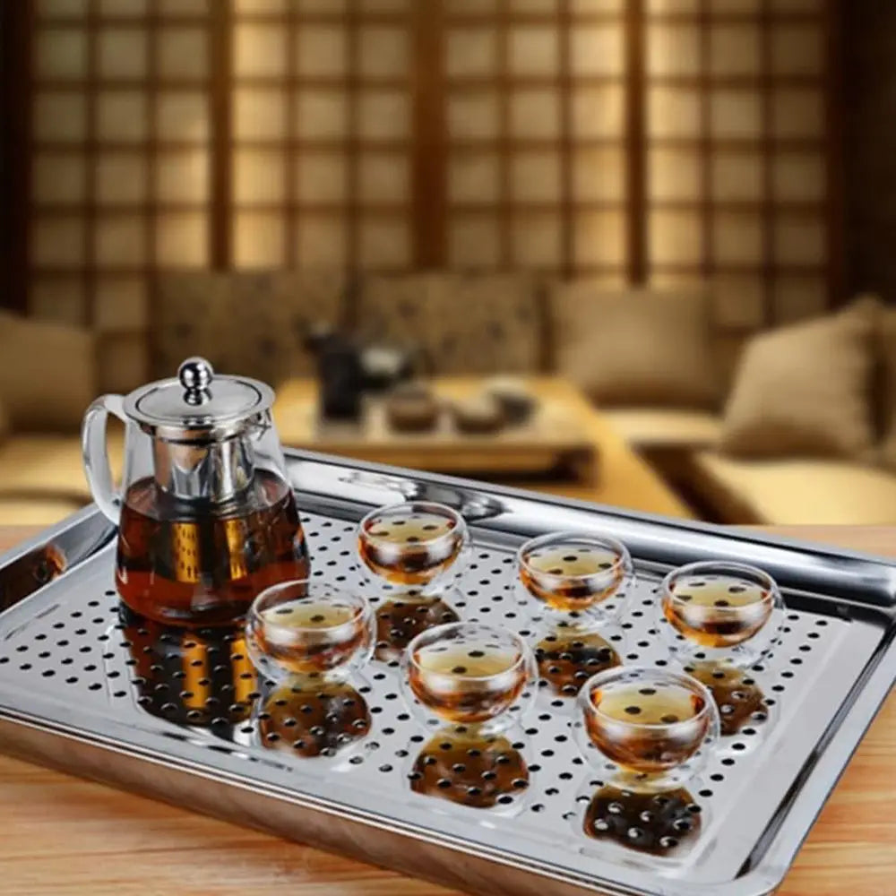 New Stainless Steel Tea Tray Rectangle Japanese Style Serving Plate Barbecue Plate Home Office