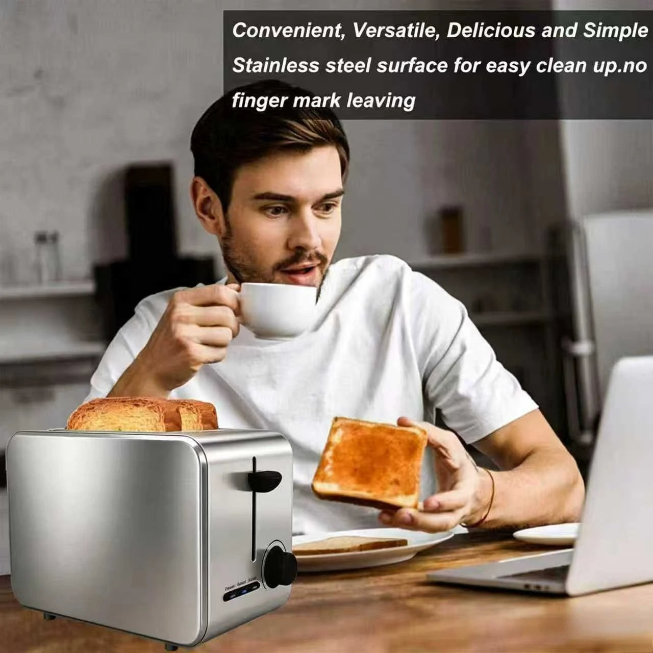 Stainless Steel Toaster – Household Appliance 2-slice Sandwich Toaster Rapid Heating; Portable Automatic Pop-up; Multi-function