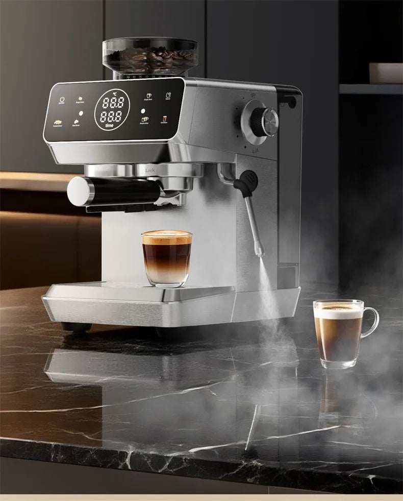 Home Espresso Machine with Grinder, 20Bar Pressure, Dual Temperature Control for Hot/Cold Brew, Compact Semi-Automatic Coffee Ma