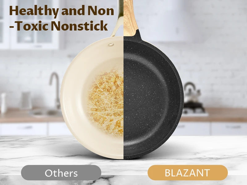 Induction Hob Pans Set 10pcs, Pots and Pans Set Non Stick, Kitchen Cookware Sets with Lids，Granite，PFAS-Free