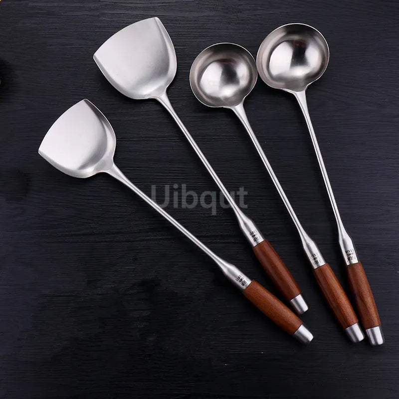 big long spatula shovel chef cooking cocina utensilios blade Kitchen Utensil Wooden Handle Stainless Steel Turner Soup Spoon wok