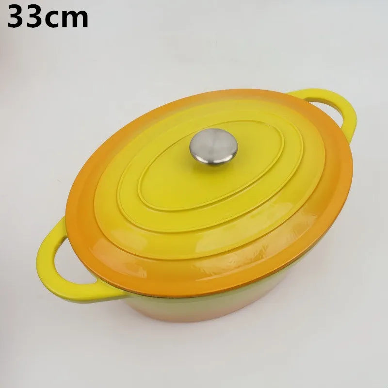33cm Enameled Cast Iron Oval Dutch Oven for Braising Broiling Bread Baking 4L Saucepan Kitchen Utensil Cast Iron Casserole Dish