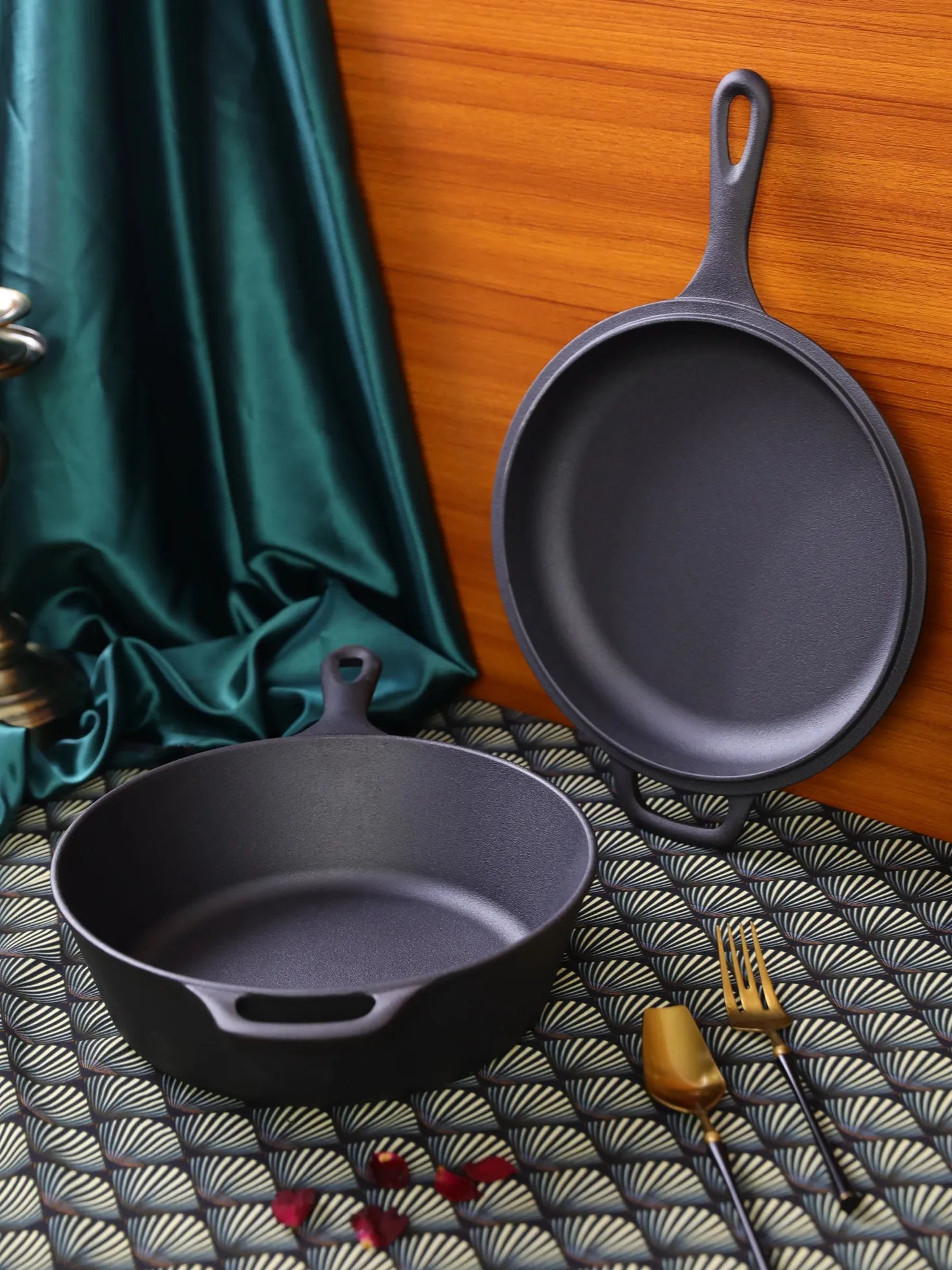 2-in-1 Pre-Seasoned Cast Iron Dutch Oven Pot 10" Deep Pot And Frying Pan For Cooking Baking Bread 3QT Skillet Cookware Set