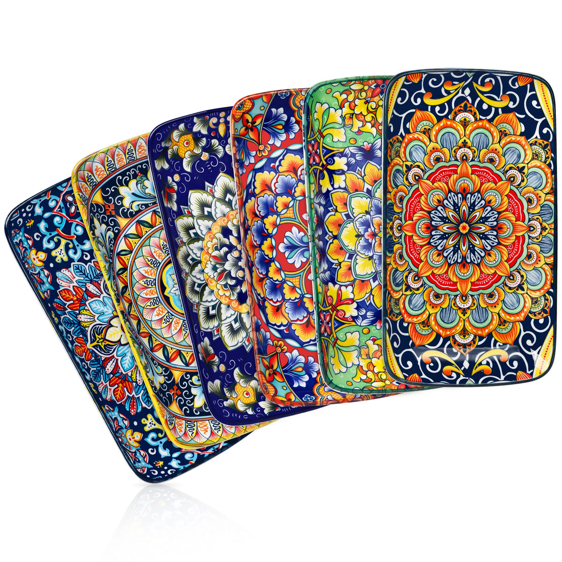 vancasso 6/12 Piece Porcelain Rectangular Serving Plates Bohemian 8.5 Inch Dinner Plates Set for Beef/Food/Noodles/Pasta Serves