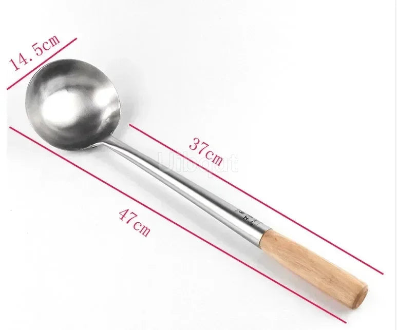 big long spatula shovel chef cooking cocina utensilios blade Kitchen Utensil Wooden Handle Stainless Steel Turner Soup Spoon wok