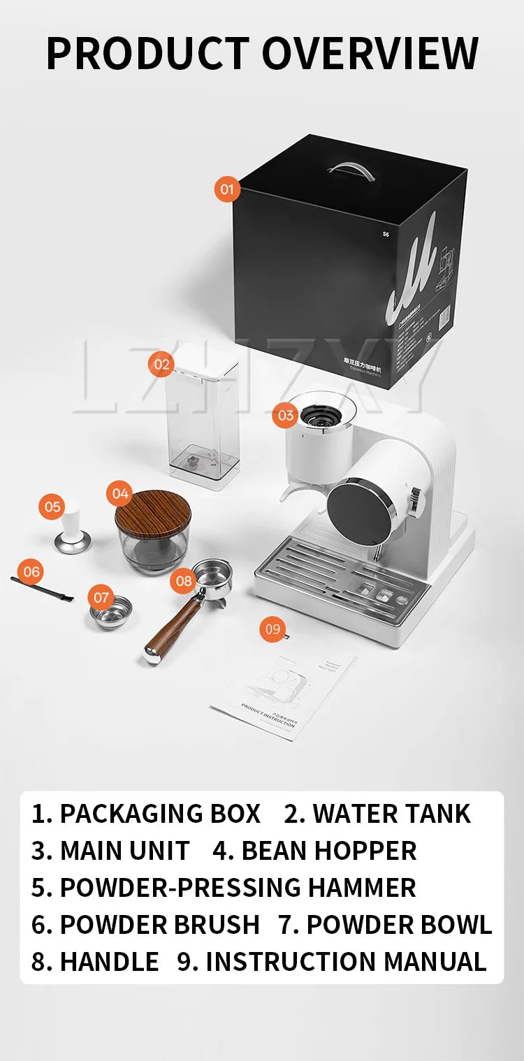 2-in-1 Coffee Machine, 220V Espresso Machine, Adjustable Grind Settings, with Grinder and Milk Frother, Espresso Machine