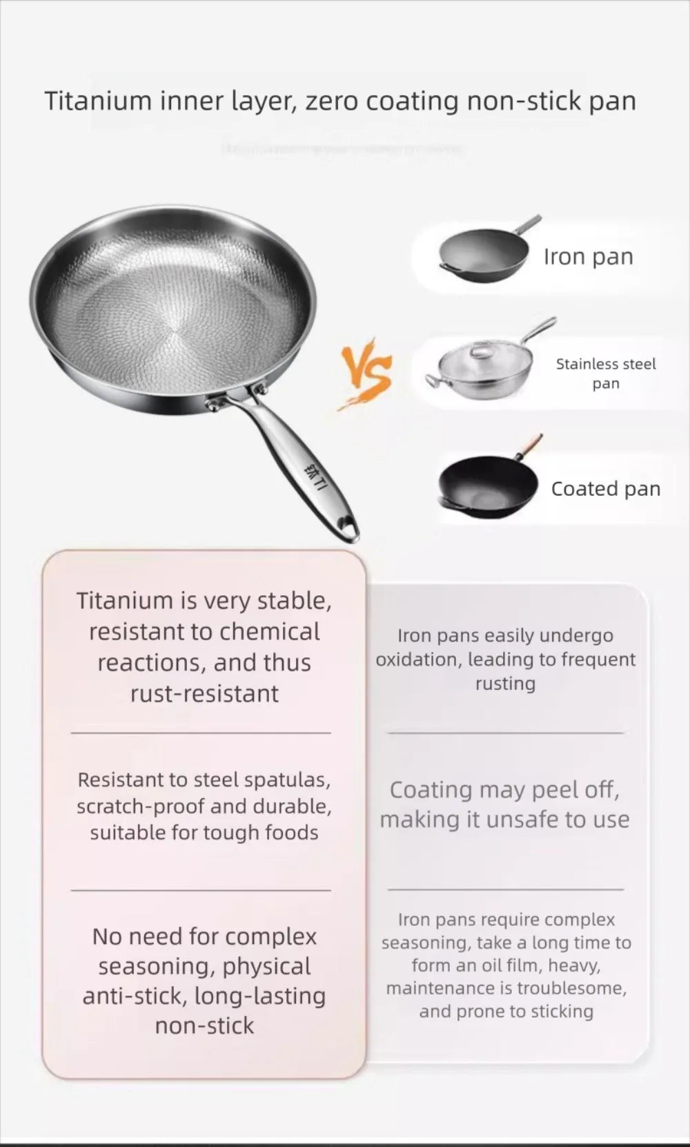 26/28/30/32cm Titanium Frying Pan Uncoated Non Stick Steak Frying Pan Thickened Fish Scale Hammer Pattern Kitchen Cookware
