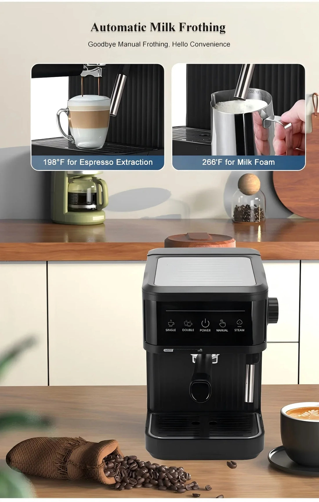 Home Coffee Machine 20Bar Pump Pressure Energy Saving Self-Cleaning Portable Small Coffee Grinder Machine for Home Office