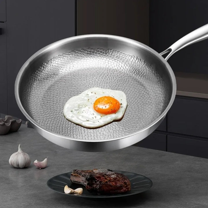 26/28/30/32cm Titanium Frying Pan Non Stick Fish Scale Hammer Pattern Steak Frying Pan Thickened with Lid Kitchen Cookware