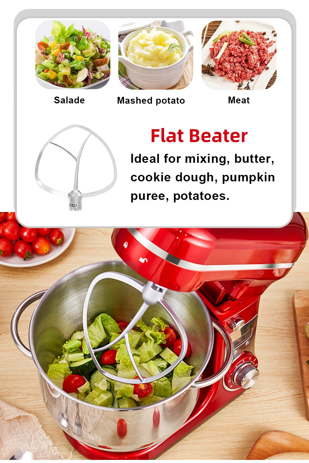 BioloMix 1200W Kitchen Stand Mixer with 6L Capacity Quiet DC Motor 6-Speed Functions for Blending Whisking And Kneading