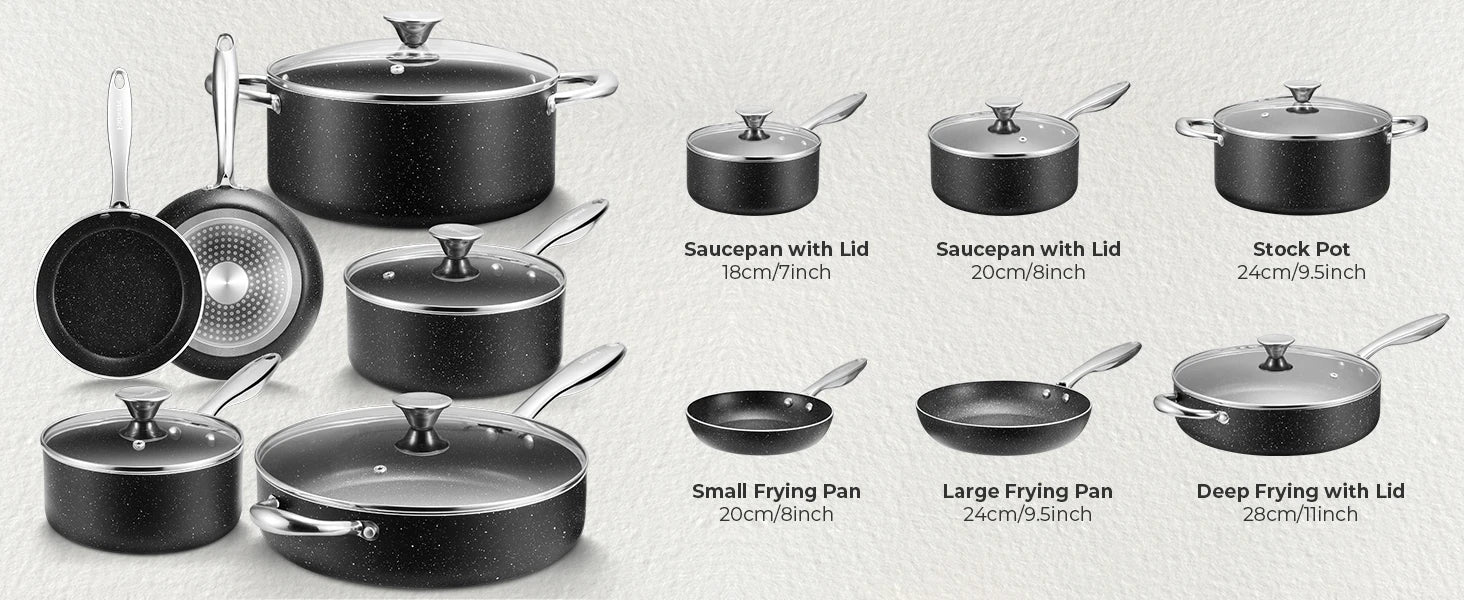 Nonstick Pots and Pans Set 10pcs, Induction hob Pan Set, Induction Compatible, Large Capacity Kitchen Cooking Pans Set