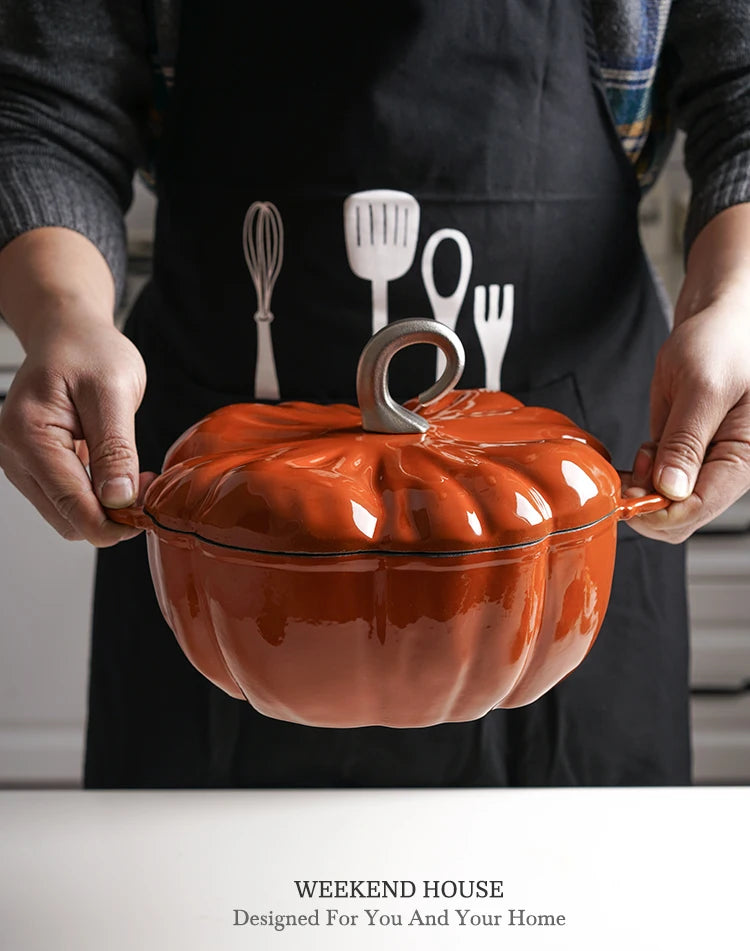 Pumpkin Enameled Cast Iron Dutch Oven 1.9L Enamel Coated Cookware NonStick Enamel Pot Casserole Dish 7.9inch for All Heat Source