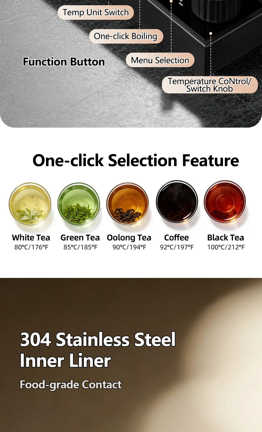 700ML Electric Gooseneck Kettle 1000W Temperature Control Rapid Heating Smart Teapot Hand Drip Brew Coffee Tea Water Pot 220V