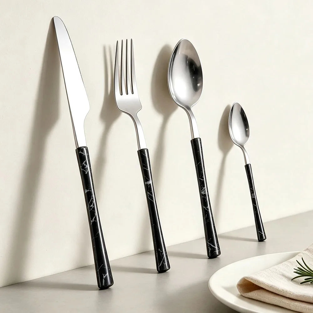 4Pcs Dinnerware Sets Stainless Steel Flatware Imitation Wooden Handle Cutlery Clamp Western Tableware Knife Fork Tea Spoon