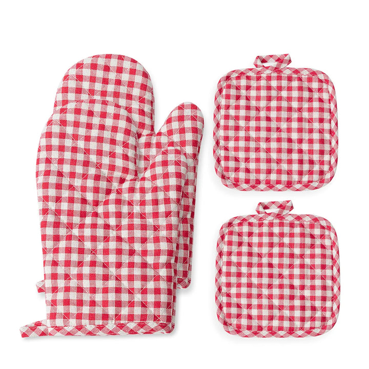 Anti Scald Oven Gloves, Kitchen With Cotton Lining, Thick Gloves Set, Multi-purpose Gloves, Red Checkered Oven Gloves Set