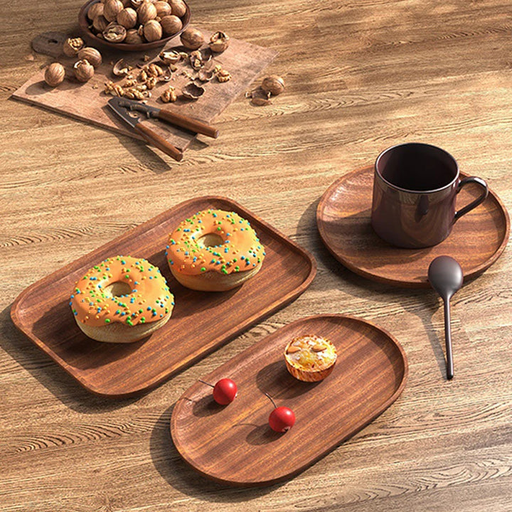 Hot Sale 1PC Wooden Serving Trays Oval Wood Tray Platters for Serving Food Dishes Dinner Plates Solid Wood Round Dessert Plate
