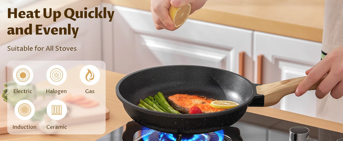 Induction Hob Pans Set 10pcs, Pots and Pans Set Non Stick, Kitchen Cookware Sets with Lids，Granite，PFAS-Free
