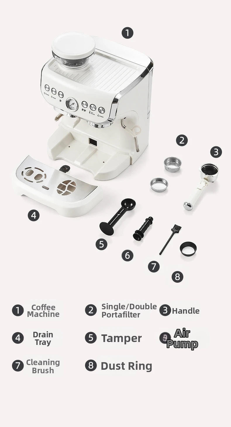 Electric Coffee Grinder&Maker Machine-20Bar Pressure, Built-in Burr Grinder, Programmable Brewing, for Espresso/Latte/Cappucino