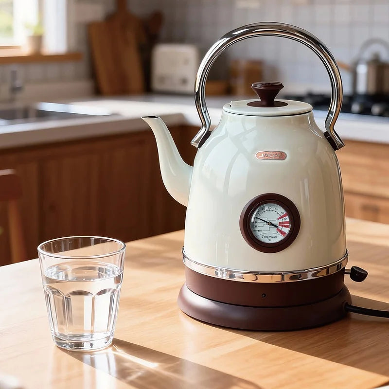 1800W Retro Electric Kettle Household 2L Keep Warm Kettle With Thermometer 304 Stainless Steel Teapot Automatic Power Off