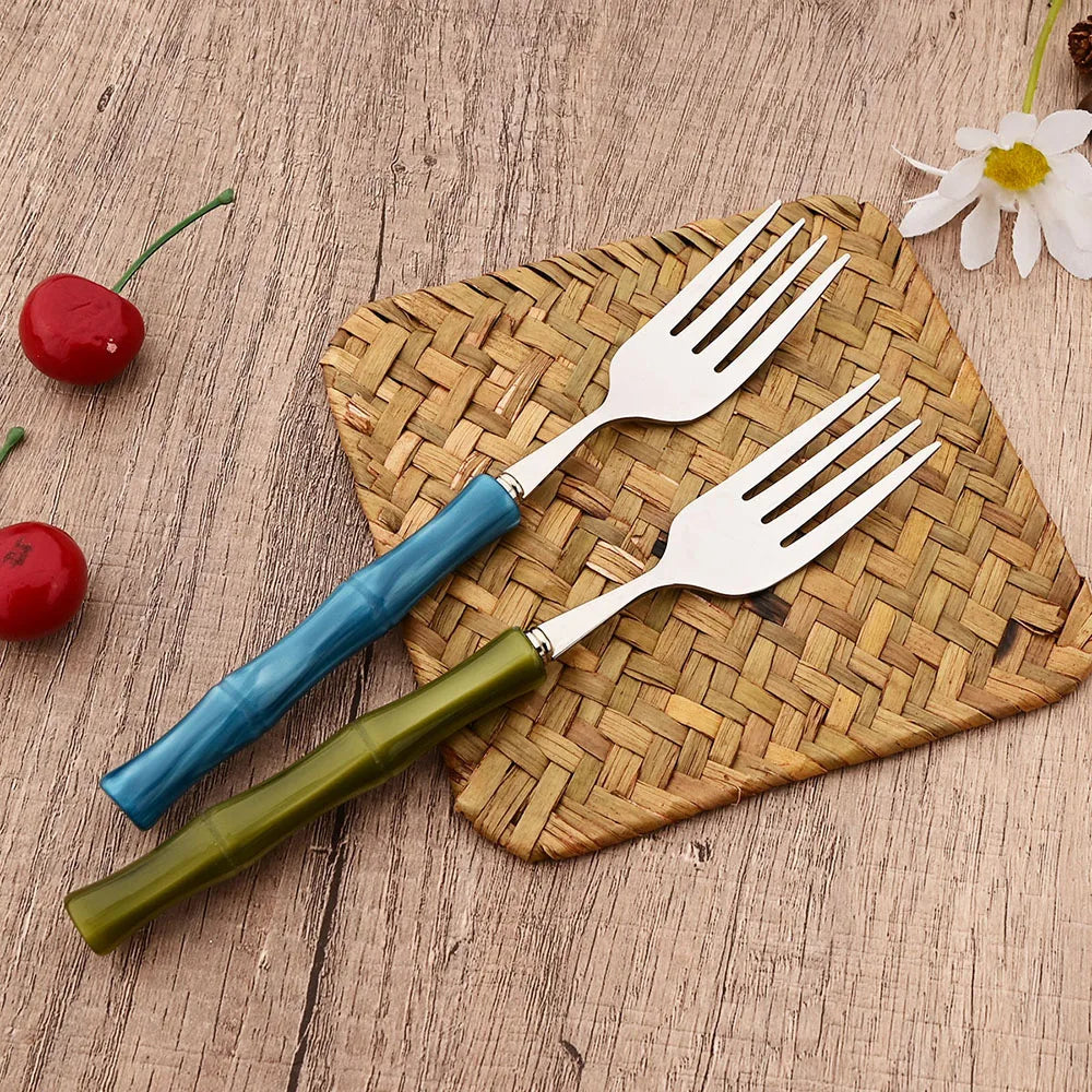 4Pcs Blue Silver Acrylic Handle Dinnerware Knife Fork Spoon Set Stainless Steels Cutlery Set Western Home Kitchen Flatware