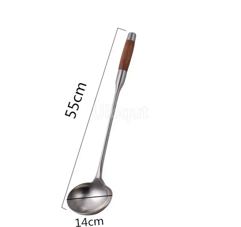 big long spatula shovel chef cooking cocina utensilios blade Kitchen Utensil Wooden Handle Stainless Steel Turner Soup Spoon wok