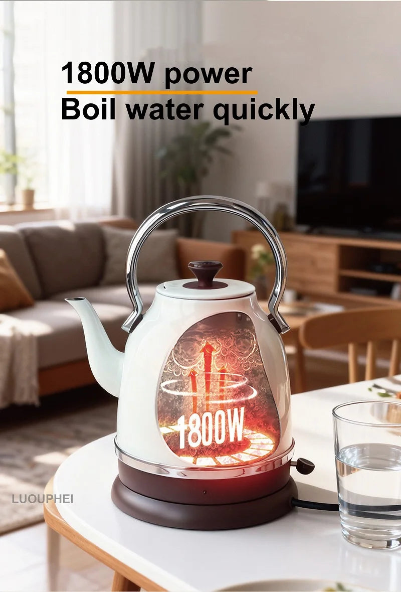 1800W Retro Electric Kettle Household 2L Keep Warm Kettle With Thermometer 304 Stainless Steel Teapot Automatic Power Off