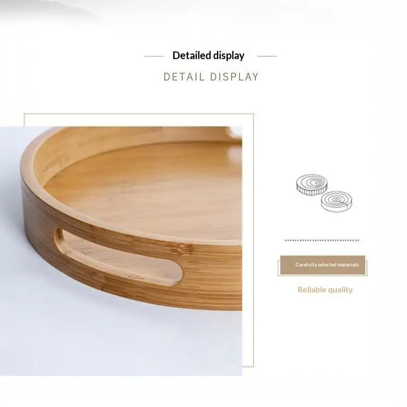 Round Bamboo Tray Wooden With Handle Tea Food Tray 25/30/35/40CM Serving Tray Breakfast Dinner