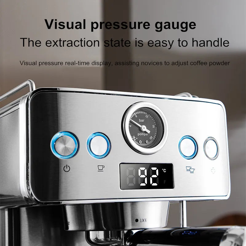 20Bar Semi-Automatic Espresso Machine - Compact Stainless Steel Coffee Maker with Steam Milk Frother for Home/Office, Italian