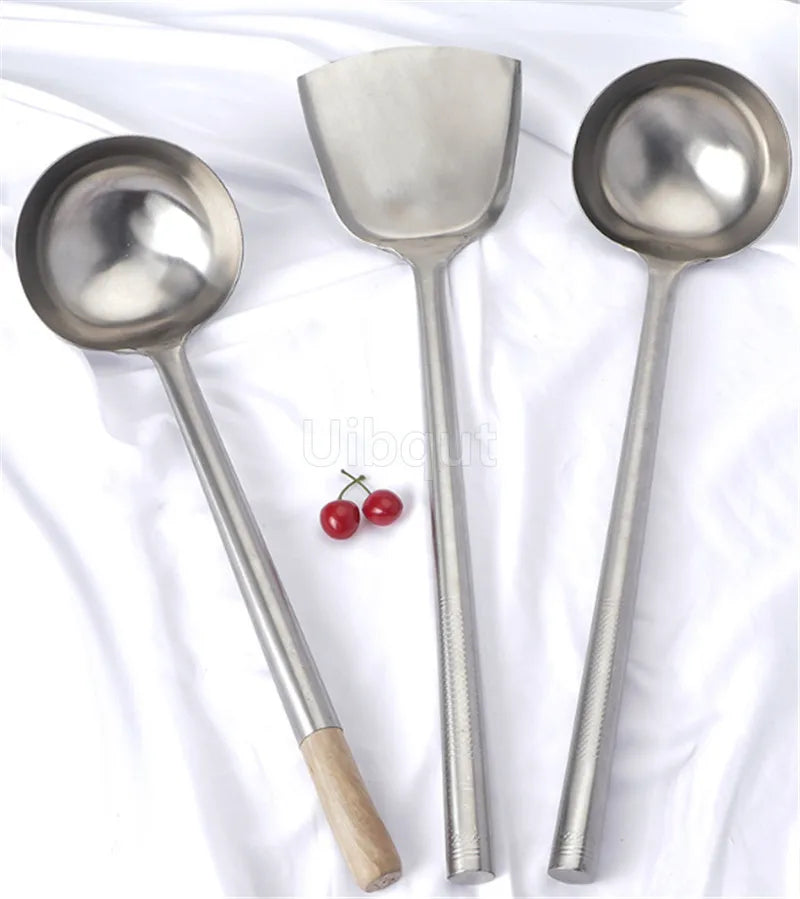 big long spatula shovel chef cooking cocina utensilios blade Kitchen Utensil Wooden Handle Stainless Steel Turner Soup Spoon wok
