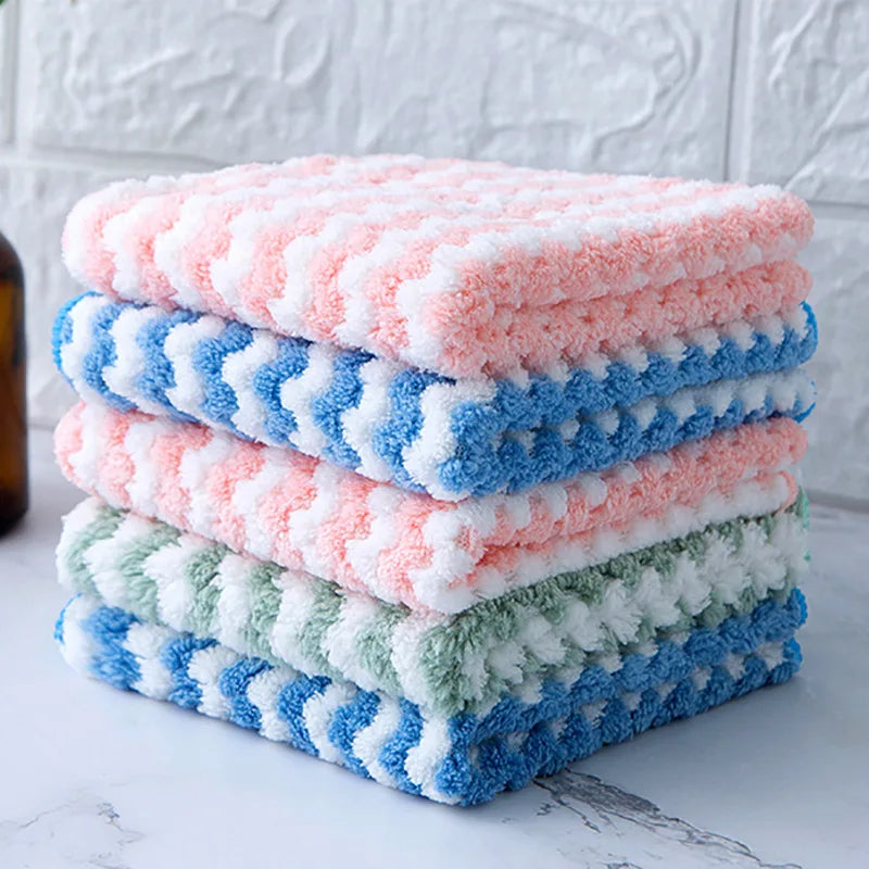 5pcs/10pcs Kitchen Dishwashing Cloth Superfine Fiber Water Absorbent Cleaning Cloth Multipurpose Household Cleaning Tools