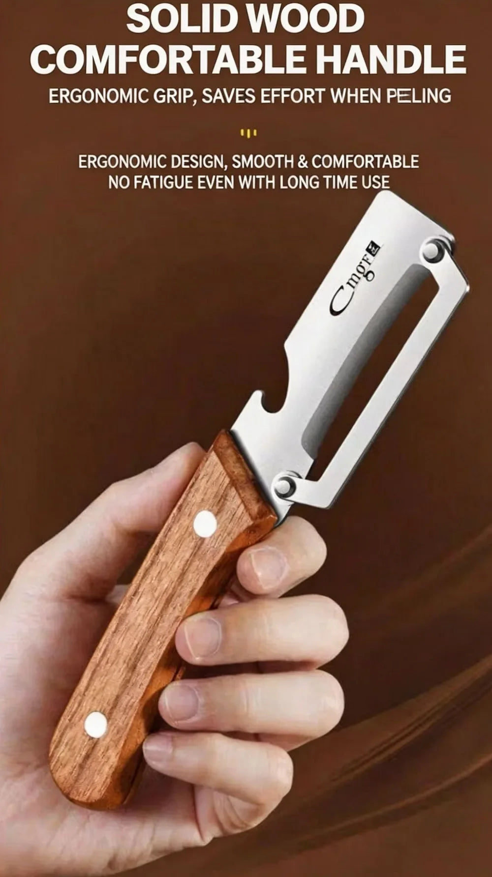 Premium 2-Piece Peeling Knife Set Ultra Sharp Stainless Steel Blade Wood Handle with Bottle Opener&Hanging Loop for Home Kitchen