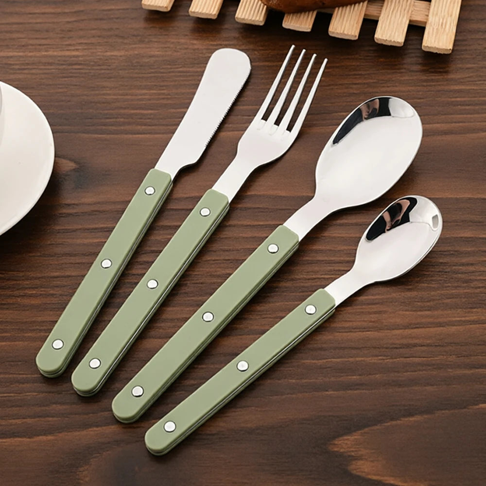 8Pcs Stainless Steel Tableware Acrylic Handle Green Silver Dinnerware Set Knife Fork Spoon Teaspoon Cutlery Kitchen Flatware Set