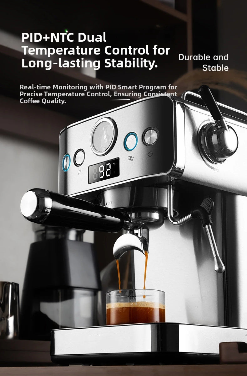 20Bar Semi-Automatic Espresso Machine - Compact Stainless Steel Coffee Maker with Steam Milk Frother for Home/Office, Italian