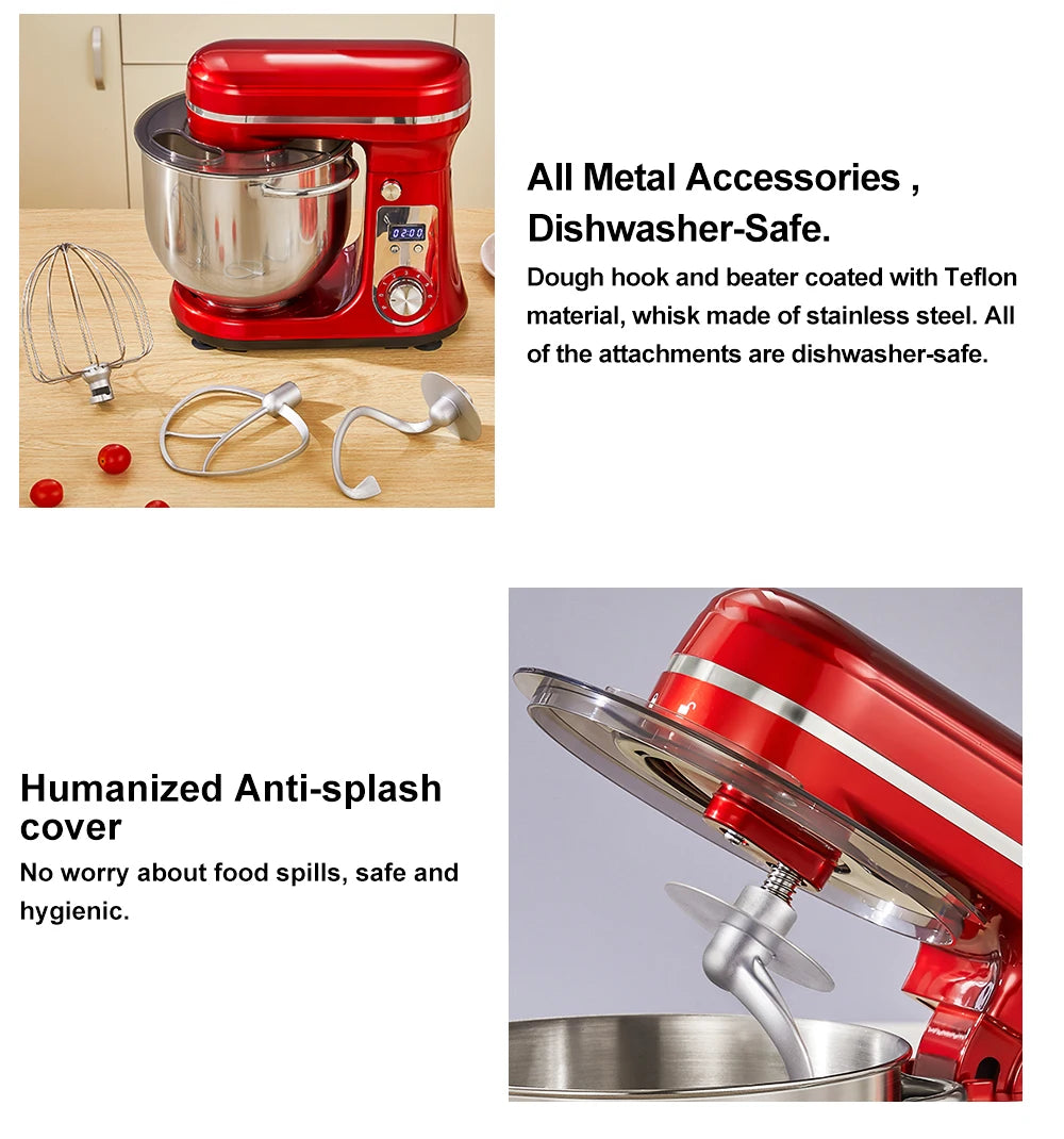 BioloMix 1200W Kitchen Stand Mixer with 6L Capacity Quiet DC Motor 6-Speed Functions for Blending Whisking And Kneading