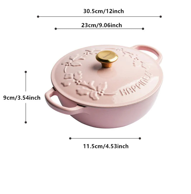 KITCHJOY 23cm Enameled Cast Iron Dutch Oven 2.8L Heavy Soup Pot Casserole Dish For Bread Baking And Stew Nonstick Braised Pot